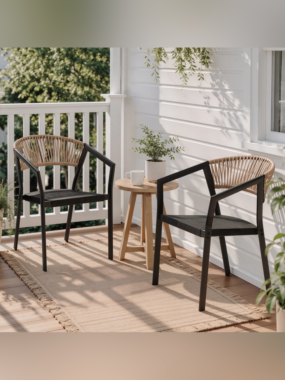 SET OF 2 MODERN BLACK AND BROWN OUTDOOR DINING CHAIRS BRAND NEW ❗️